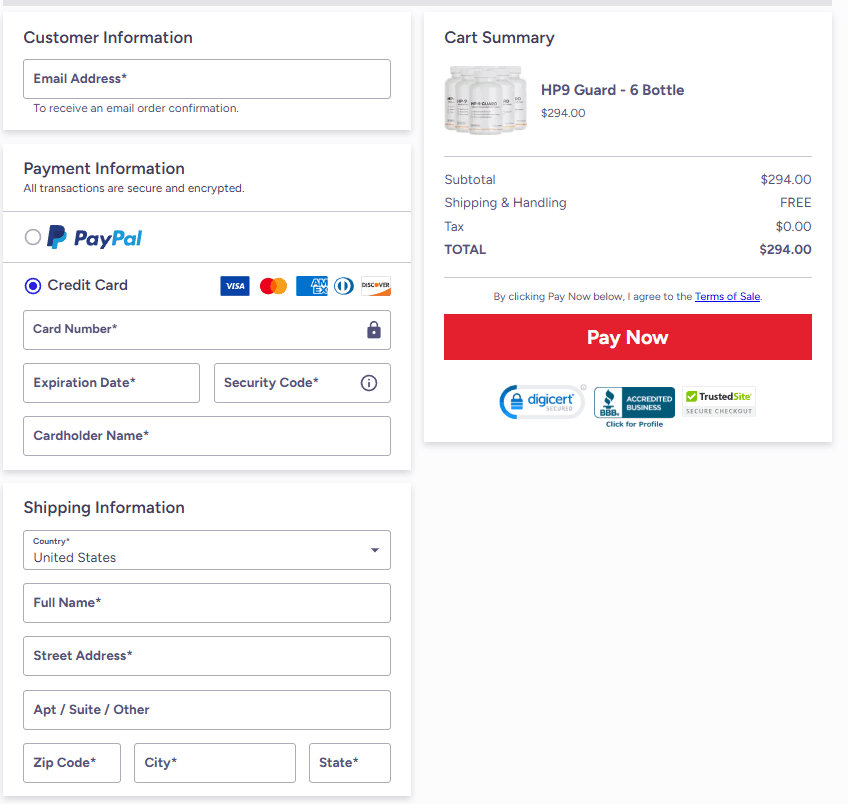 HP9 Guard-order-page